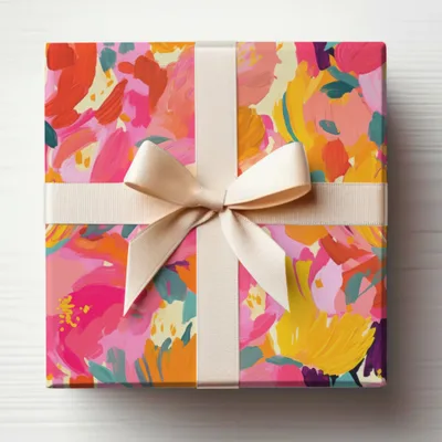 Vibrant Abstract Floral Gift Box with Elegant Bow Design