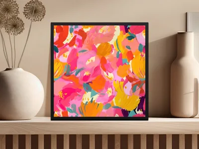 Colorful Abstract Floral Wall Art Print Frame Decor