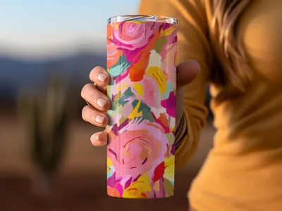 Colorful Abstract Floral Insulated Drinkware Tumbler