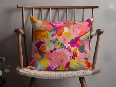 Vibrant Floral Throw Pillow with Abstract Flower Design