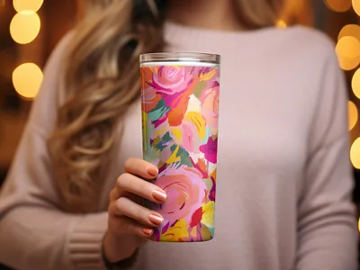 Colorful Flower Pattern Insulated Travel Tumbler Cup