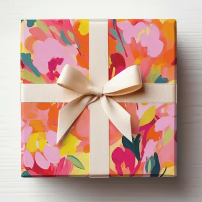 Elegant Floral Gift Wrap Box with Cream Ribbon on Top