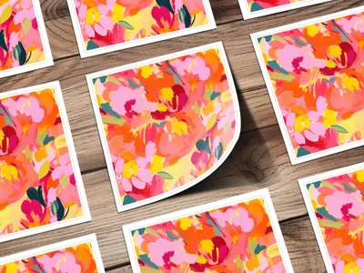 Bright Vibrant Floral Abstract Art Square Sticker Set