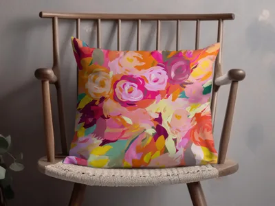 Vibrant Floral Design Throw Pillow with Abstract Patterns