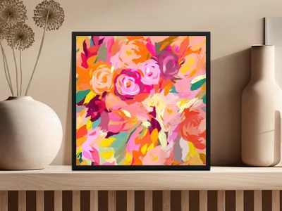 Bright Multicolor Abstract Floral Framed Wall Artwork