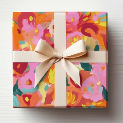Colorful Floral Gift Wrap With Ribbon Decorative Box