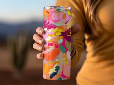 Vibrant Floral Pattern Insulated Travel Tumbler Product