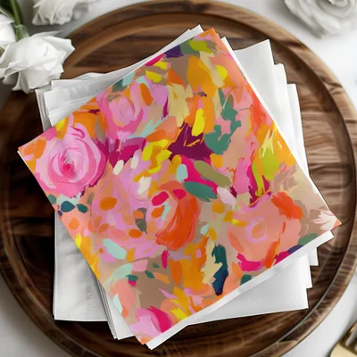 Vibrant Colorful Floral Design Square Paper Napkin Pack