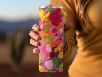 Colorful Floral Design Travel Tumbler for Beverages