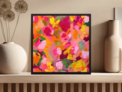 Colorful Abstract Floral Painting Art Print Decor