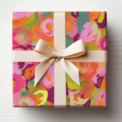 Vibrant Floral Gift Box with Elegant Ribbon Design