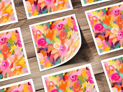 Vibrant Abstract Floral Art Print Square Stickers