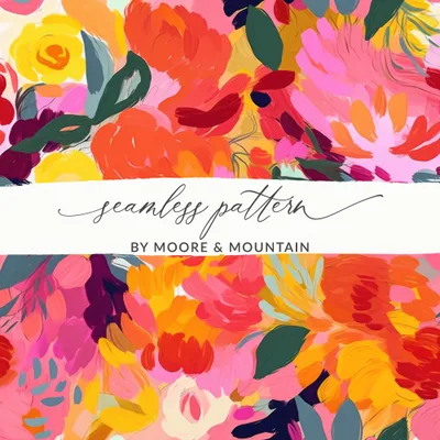 Bright Pink and Orange Floral, Oil Painted Brush Strokes, Seamless Abstract, Flower Pattern Digital Paper, Repeating Design, Vibrant Texture