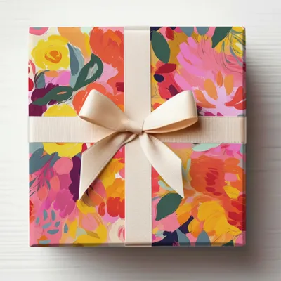 Colorful Floral Pattern Gift Box with Ribbon