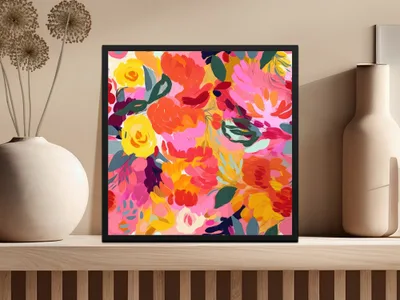 Vibrant Floral Abstract Art Framed Wall Decor Print