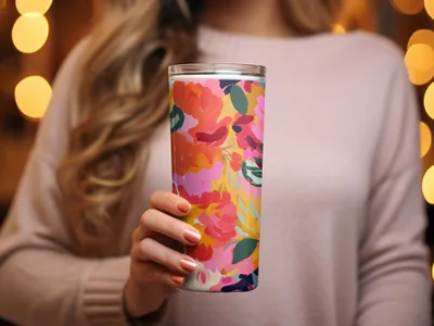 Colorful Floral Pattern Insulated Tumbler for Beverages