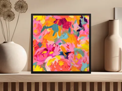 Bright Abstract Floral Painting Vibrant Wall Art Decor Product