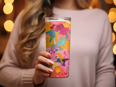 Vibrant Floral Patterned Travel Mug for Stylish Beverage