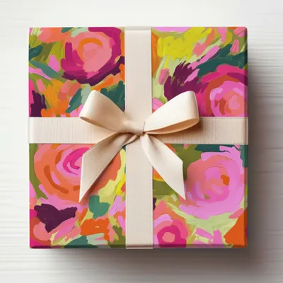 Vibrant Floral Pattern Gift Box with Elegant Ribbon