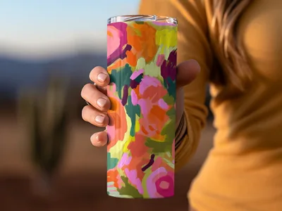 Vibrant Abstract Floral Design Insulated Tumbler Cup