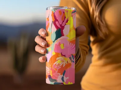 Colorful Abstract Flower Design Reusable Drink Tumbler