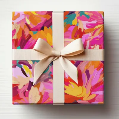 Colorful Floral Patterned Gift Box with Ribbon