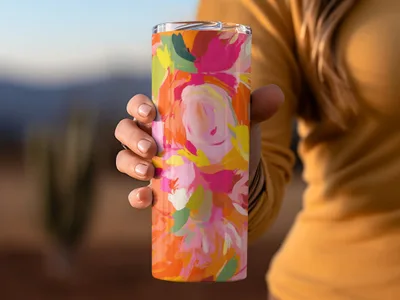 Vibrant Abstract Floral Design Travel Mug