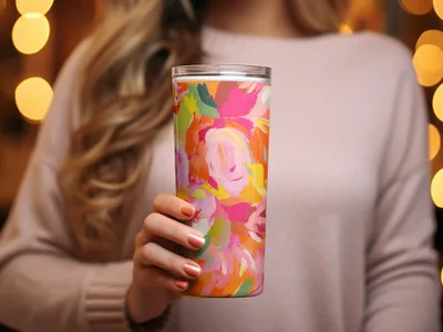 Vibrant Floral Pattern Insulated Tumbler Cup Product