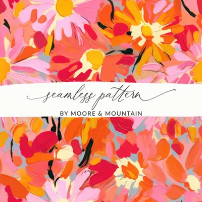Bright Pink and Orange Oil Painted Brush Strokes Digital, Seamless Painted Abstract, Flower Pattern, Floral Art, Seamless Pattern, Digital