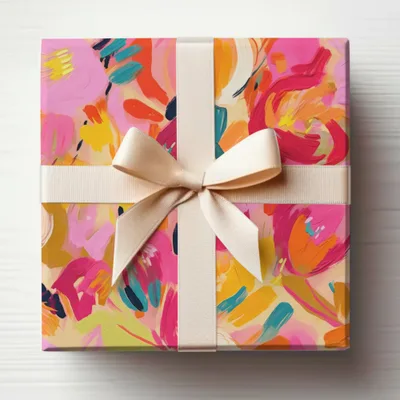 Vibrant Floral Gift Box with Elegant Ribbon Packaging
