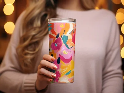 Vivid Floral Artwork Tumbler for Hot and Cold Beverages