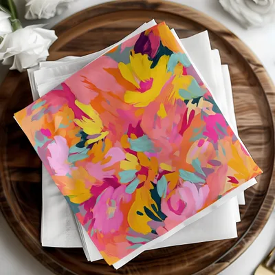 Vibrant Multicolor Abstract Floral Design Napkin