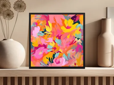Vibrant Multicolor Abstract Floral Artwork Framed Poster