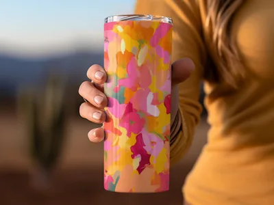 Colorful Abstract Floral Pattern Travel Tumbler
