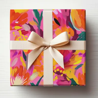 Vibrant Floral Gift Box with Ribbon Gift Wrap