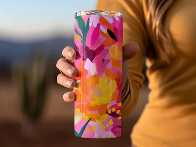 Vibrant Floral Design Tumbler with Lid for Everyday Use