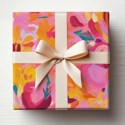 Colorful Floral Pattern Gift Box with Ribbon