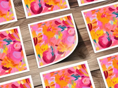 Vibrant Floral Abstract Art Print in Bright Colors