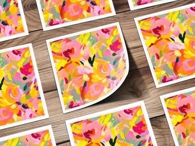 Bright Abstract Floral Design Sticker Set
