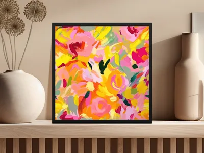 Bright and Bold Floral Abstract Framed Art Decor