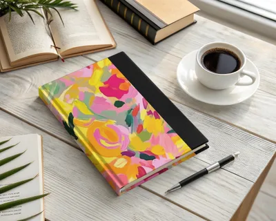 Vibrant Abstract Floral Pattern Hardcover Notebook