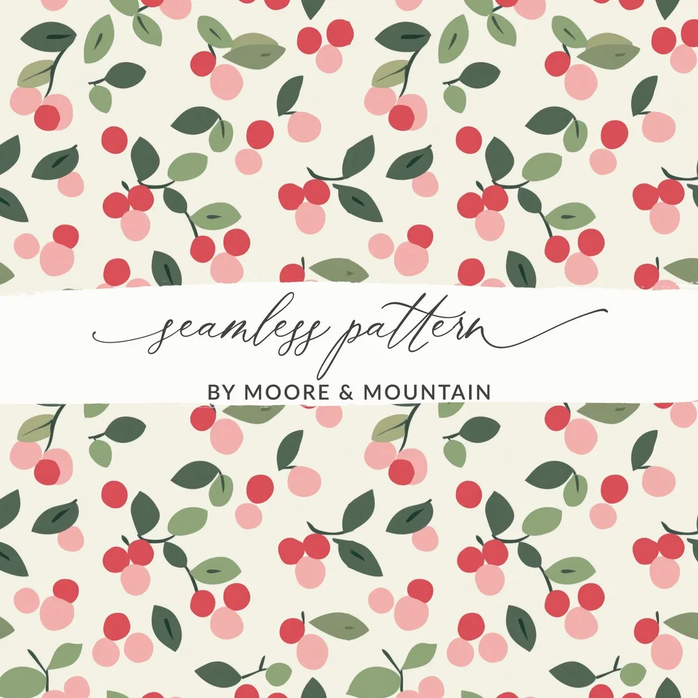 Seamless Pattern With Red and Pink Cherries Design