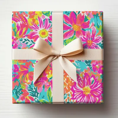 Floral Bright Colored Gift Wrap with Elegant Bow Product