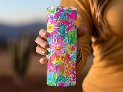 Bright Colorful Floral Design Insulated Tumbler Cup