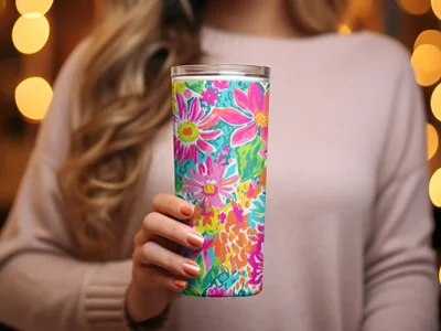 Colorful Floral Design Insulated Tumbler Product