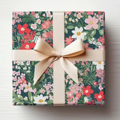 Floral Gift Wrapping Paper with Ribbon Decor