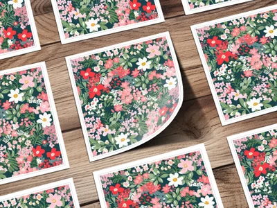 Vibrant Floral Stickers with Pink and Red Blossoms Set