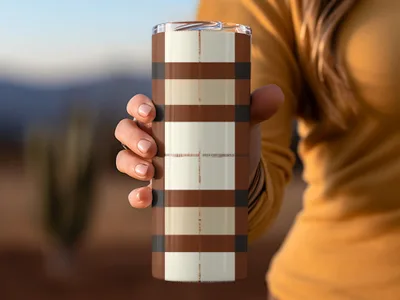 Stylish Brown and White Checkered Insulated Tumbler