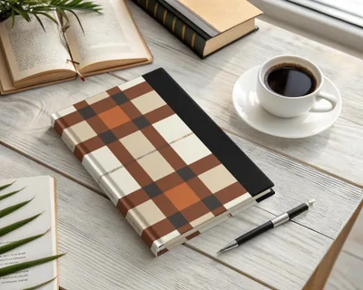 Brown and Black Plaid Pattern Hardcover Notebook