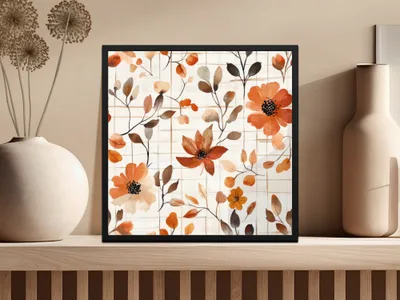 Floral Pattern Wall Art with Autumn Tones in Frame